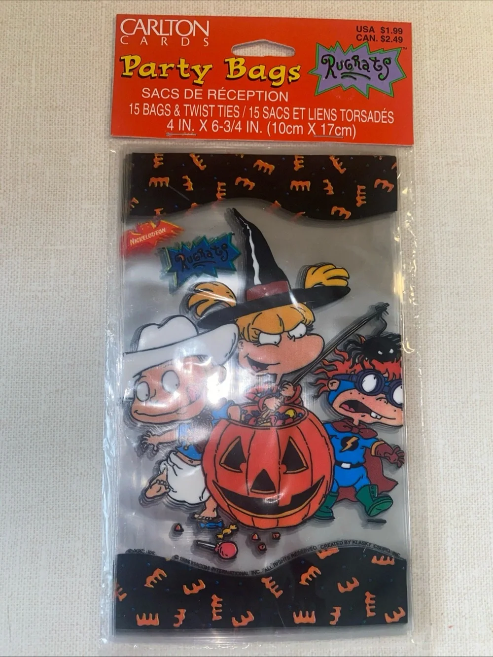 Nickelodeon Nicktoons Rugrats Vintage 1998 Carlton Cards Halloween Party Bags